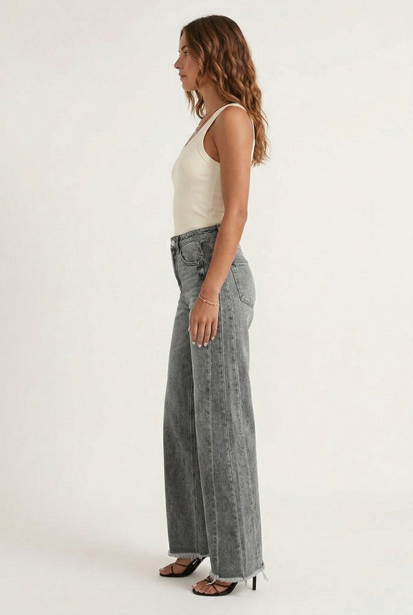 LOHNR High Waisted Wide Leg Denim in Washed Ash