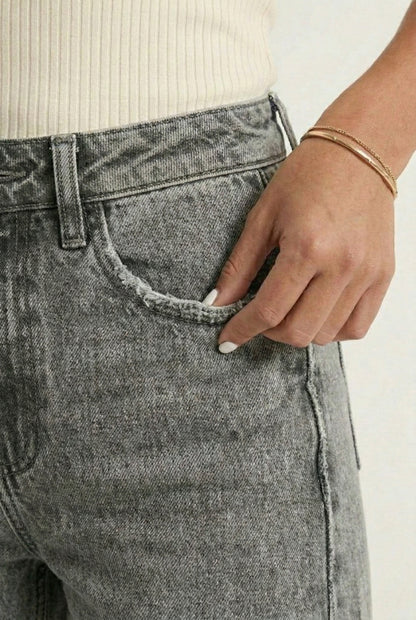 LOHNR High Waisted Wide Leg Denim in Washed Ash