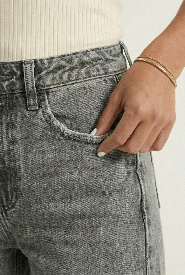 LOHNR High Waisted Wide Leg Denim in Washed Ash