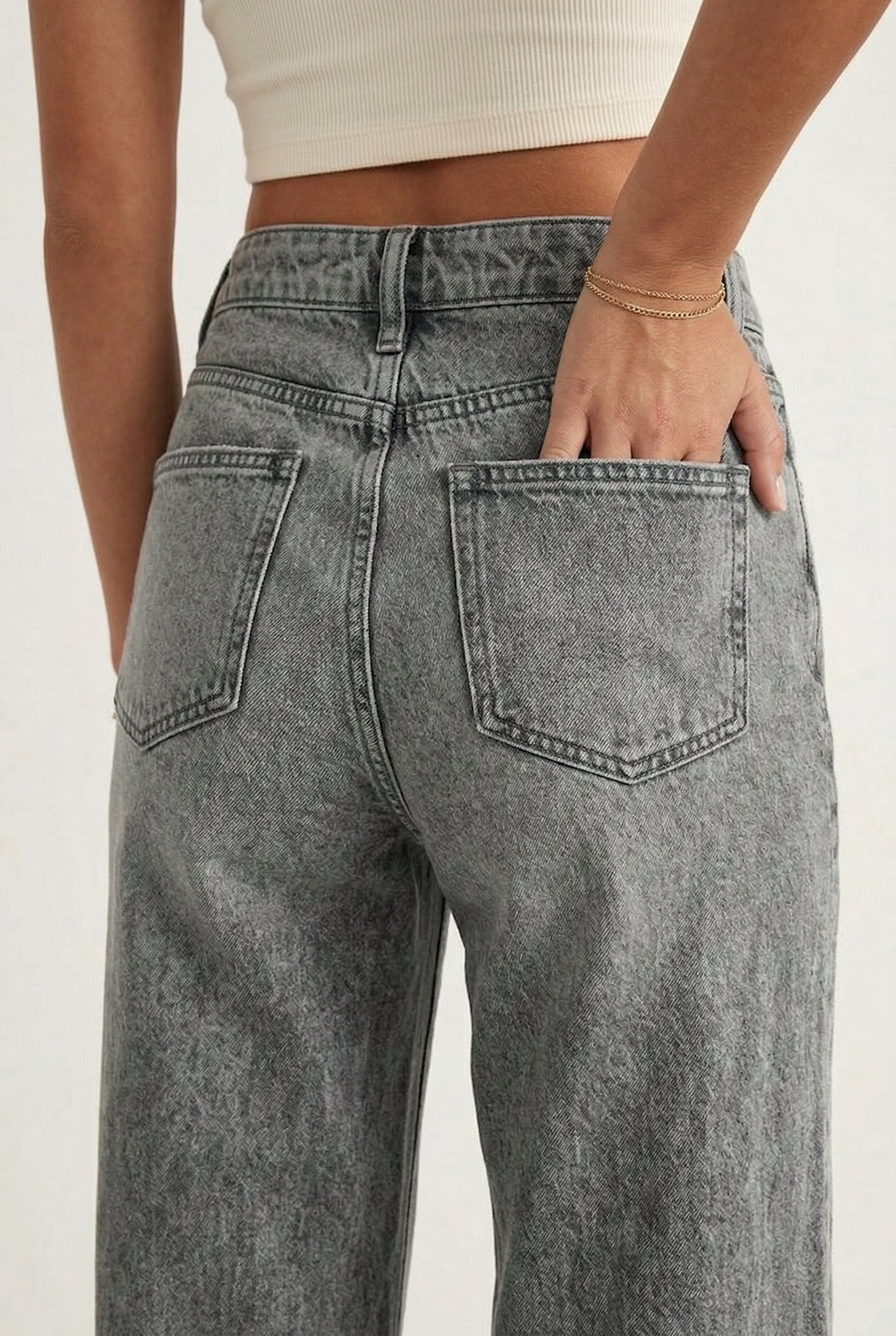 LOHNR High Waisted Wide Leg Denim in Washed Ash
