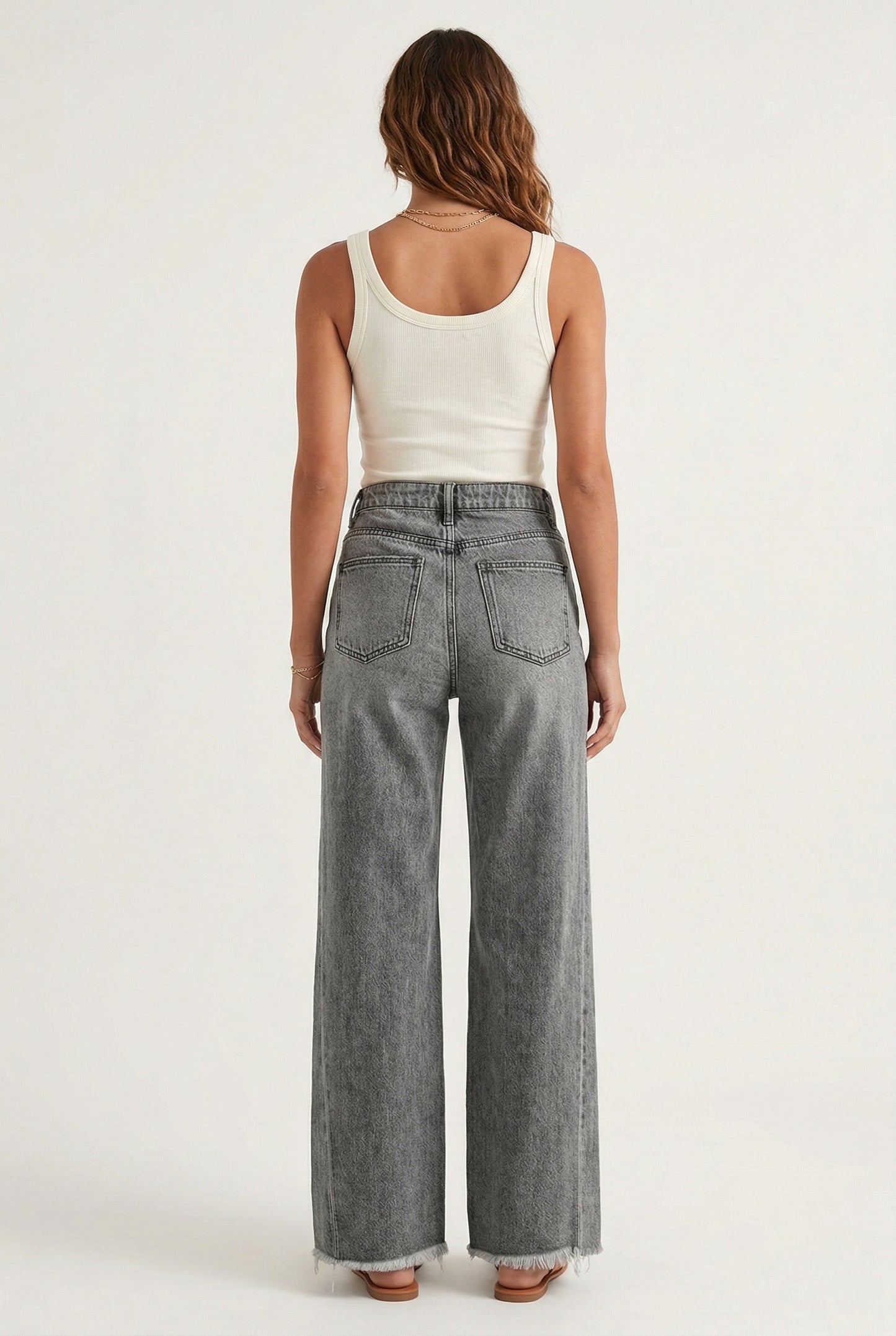 LOHNR High Waisted Wide Leg Denim in Washed Ash