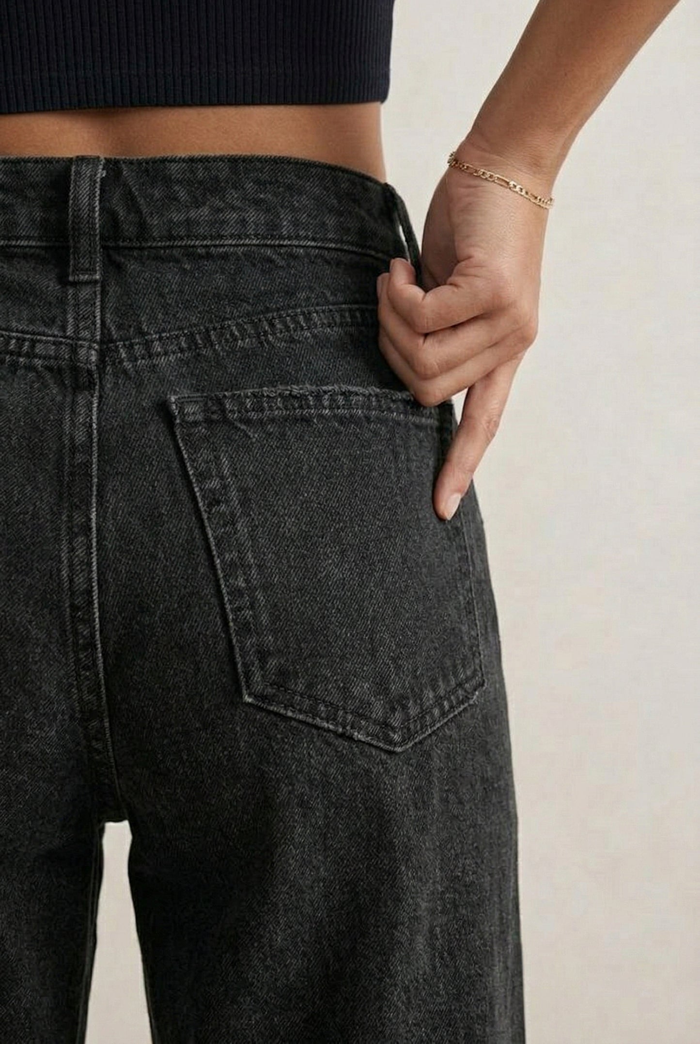 LOHNR High Waisted Wide Leg Denim in Washed Onyx