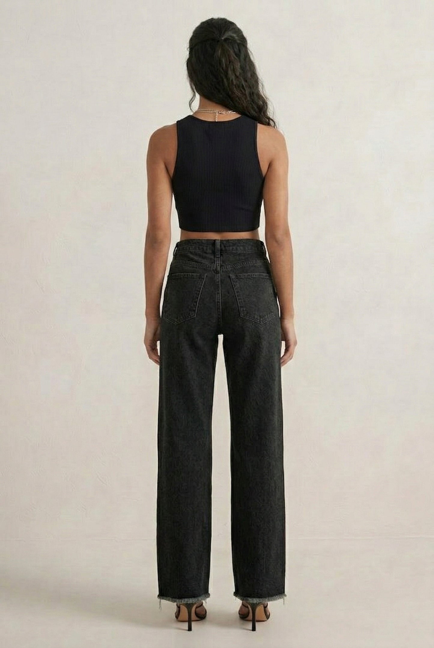 LOHNR High Waisted Wide Leg Denim in Washed Onyx