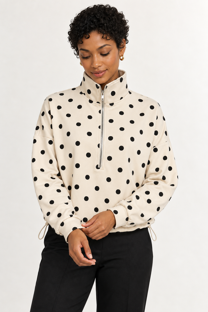 Pippa Polka-Dot Half-Zip - Cream