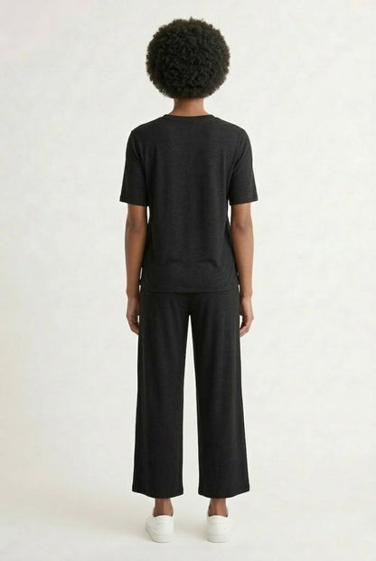 Women's short sleeve and cropped wide-leg pants matching lounge set in Rich Black