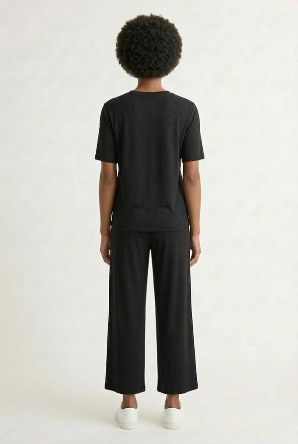 Women's short sleeve and cropped wide-leg pants matching lounge set in Rich Black