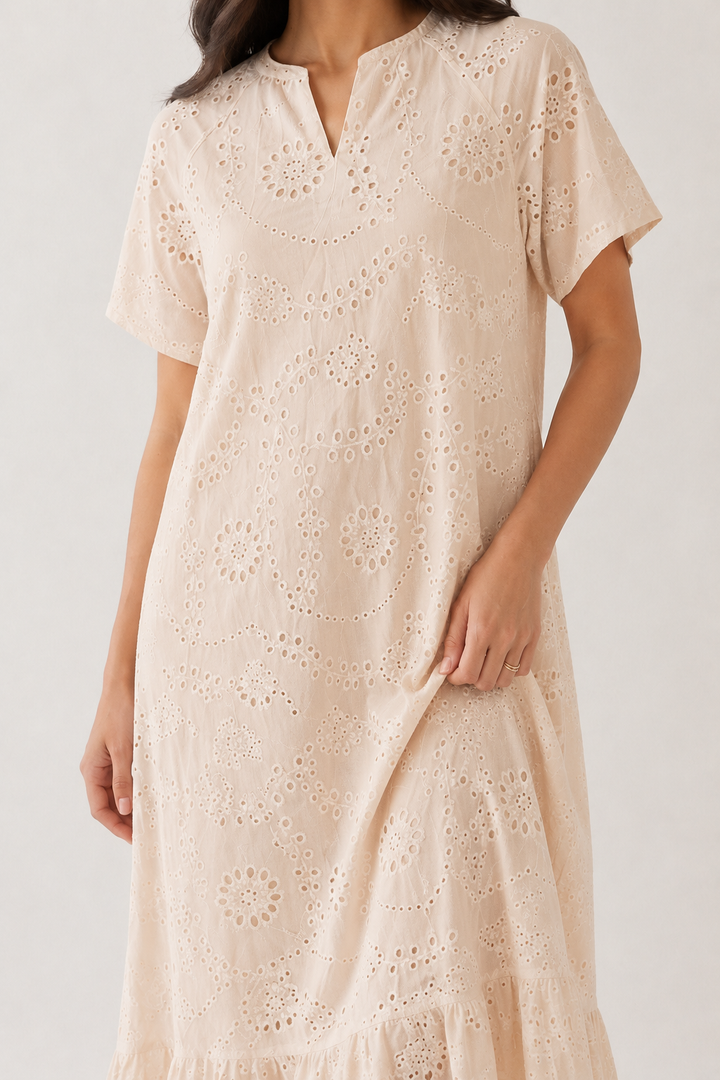 Camille Eyelet Dress - Dune