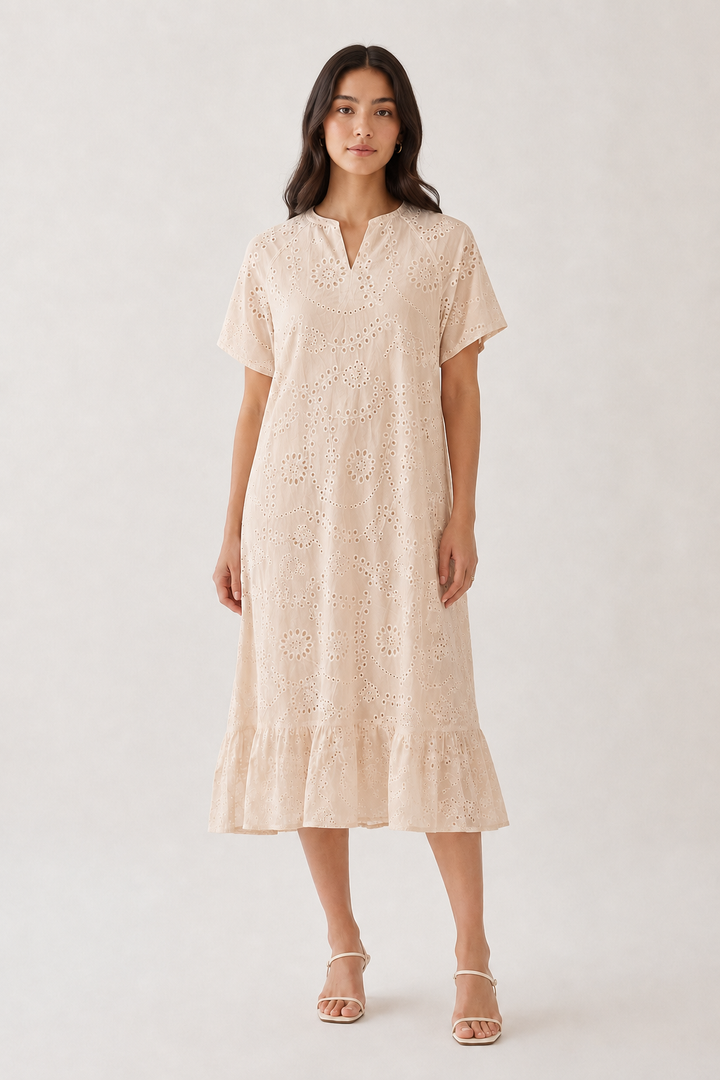 Camille Eyelet Dress - Dune