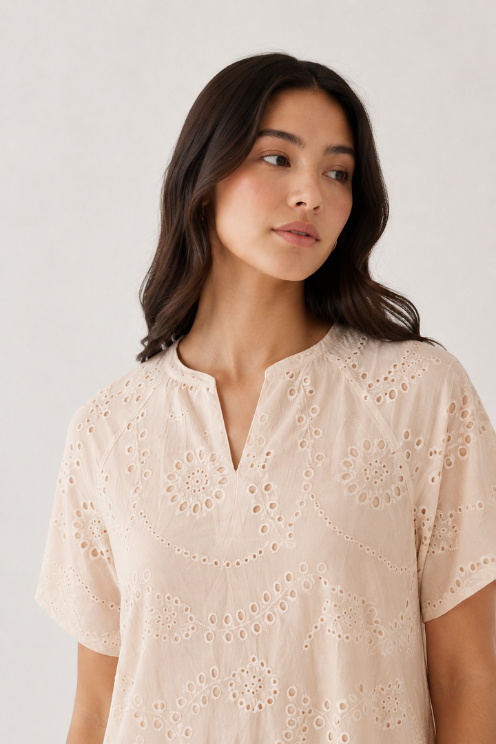 Camille Eyelet Dress - Dune