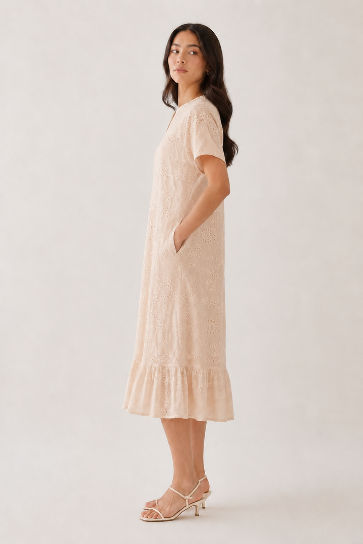 Camille Eyelet Dress - Dune
