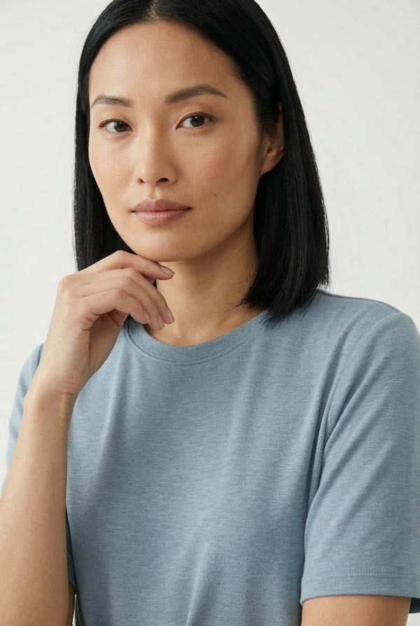 Women's short sleeve and cropped wide-leg pants matching lounge set in Slate light blue