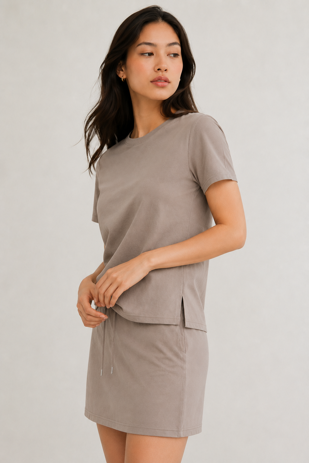 Womens casual truffle brown short sleeve t-shirt mini dress