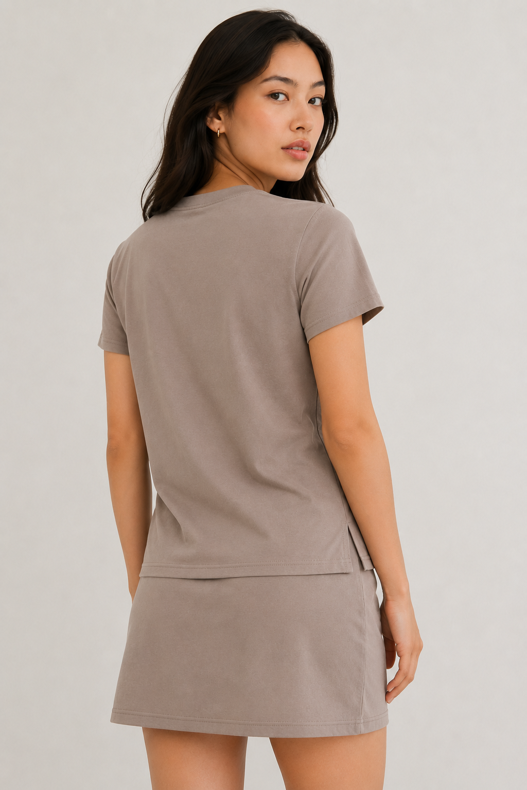Womens casual truffle brown short sleeve t-shirt mini dress