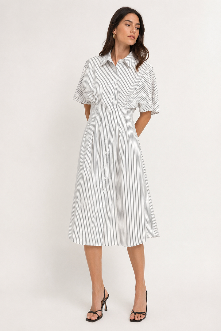 Mireille Poplin Shirtdress - White Onyx Stripe