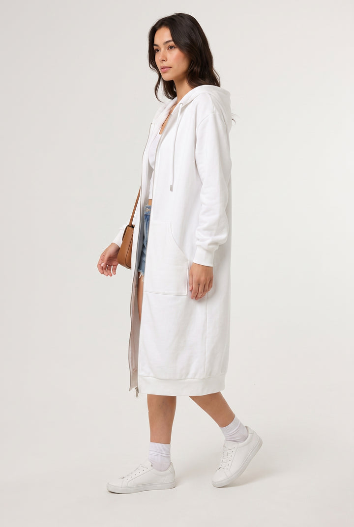 Longline Zip Hoodie - Soft White