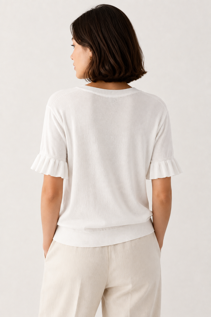 Aveline Ruffle Knit Top - Whisper White