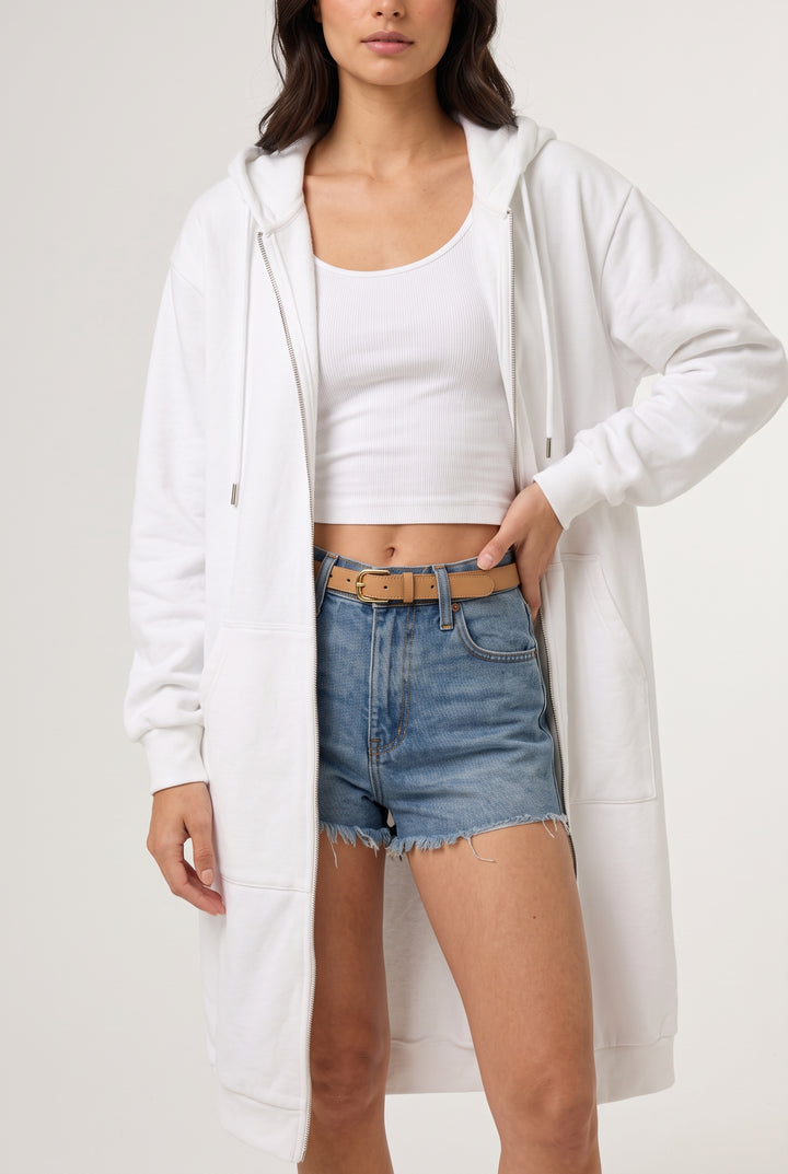 Longline Zip Hoodie - Soft White