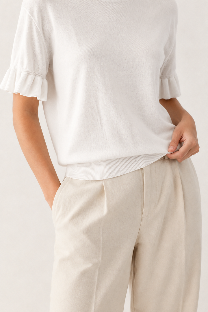 Aveline Ruffle Knit Top - Whisper White