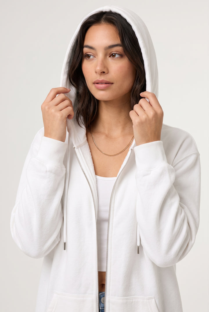 Longline Zip Hoodie - Soft White