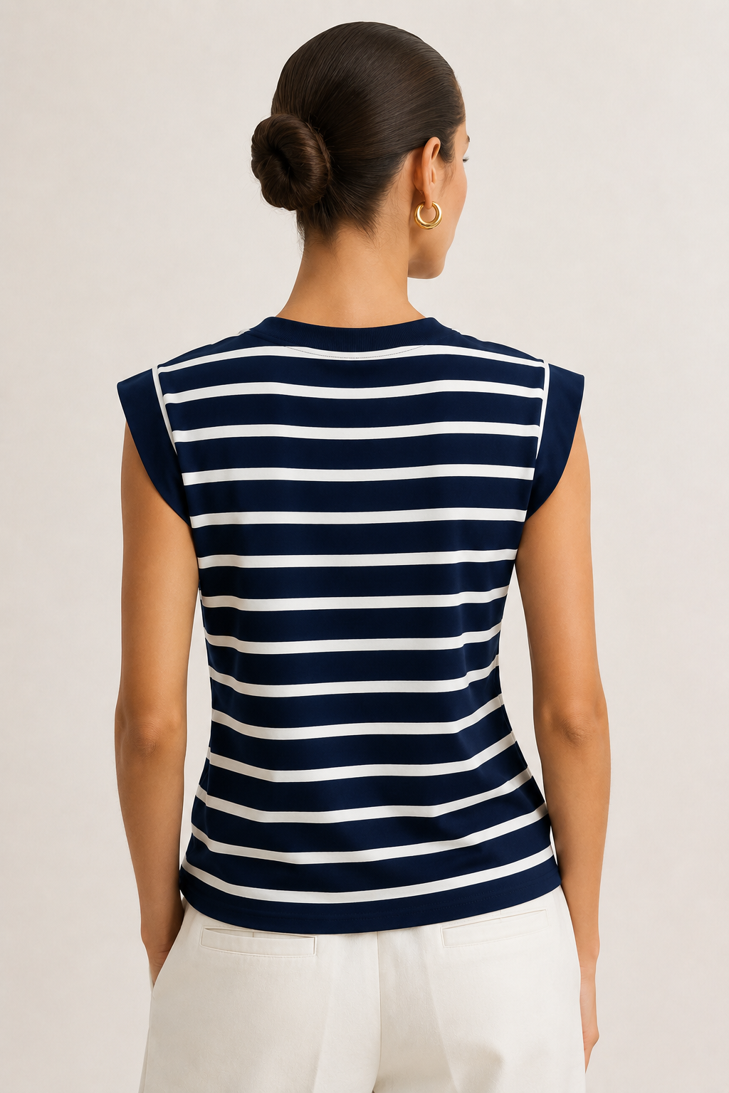 Women's casual sleeveless striped t-shirt in Admiral Stripe