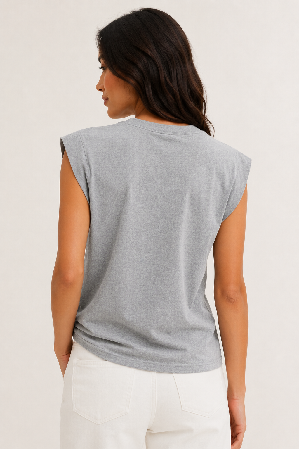 Women's casual sleeveless t-shirt in Heather Cloud Grey
