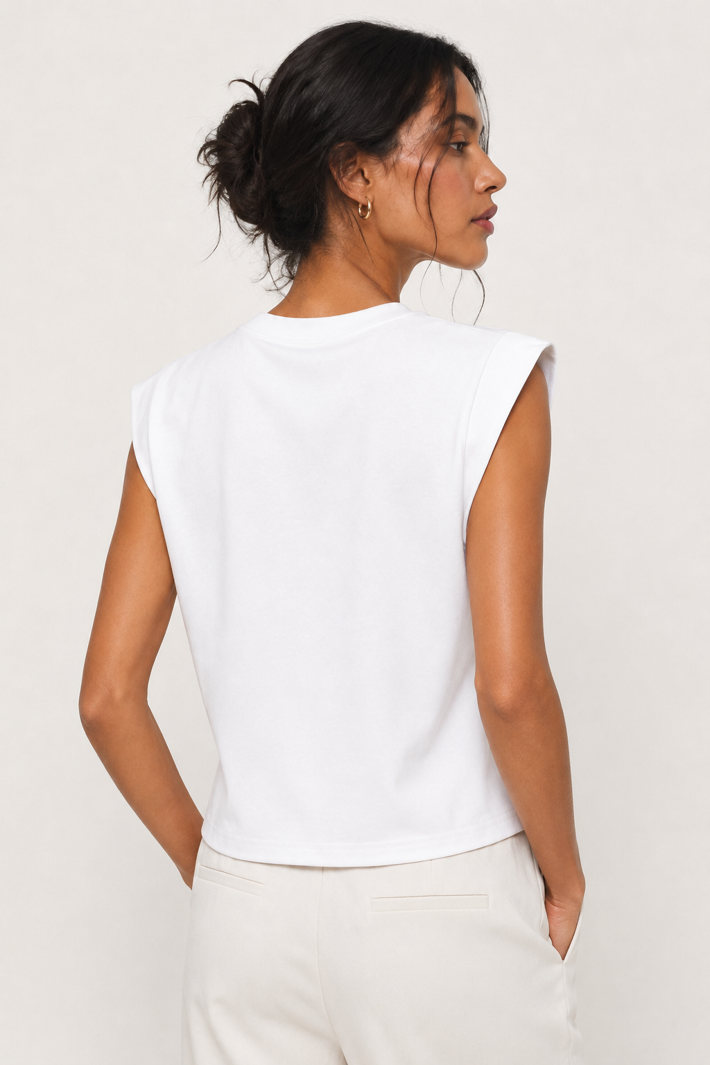 Women's casual sleeveless t-shirt in Light Birch