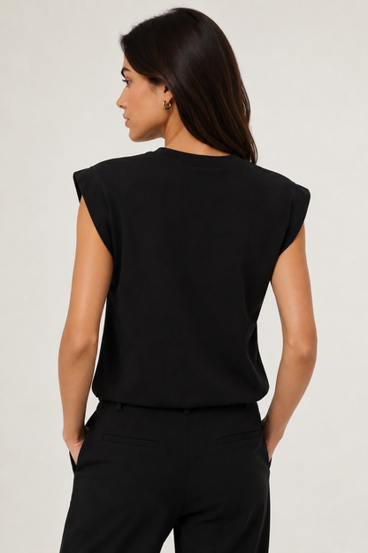 Women's casual sleeveless t-shirt in Rich Black