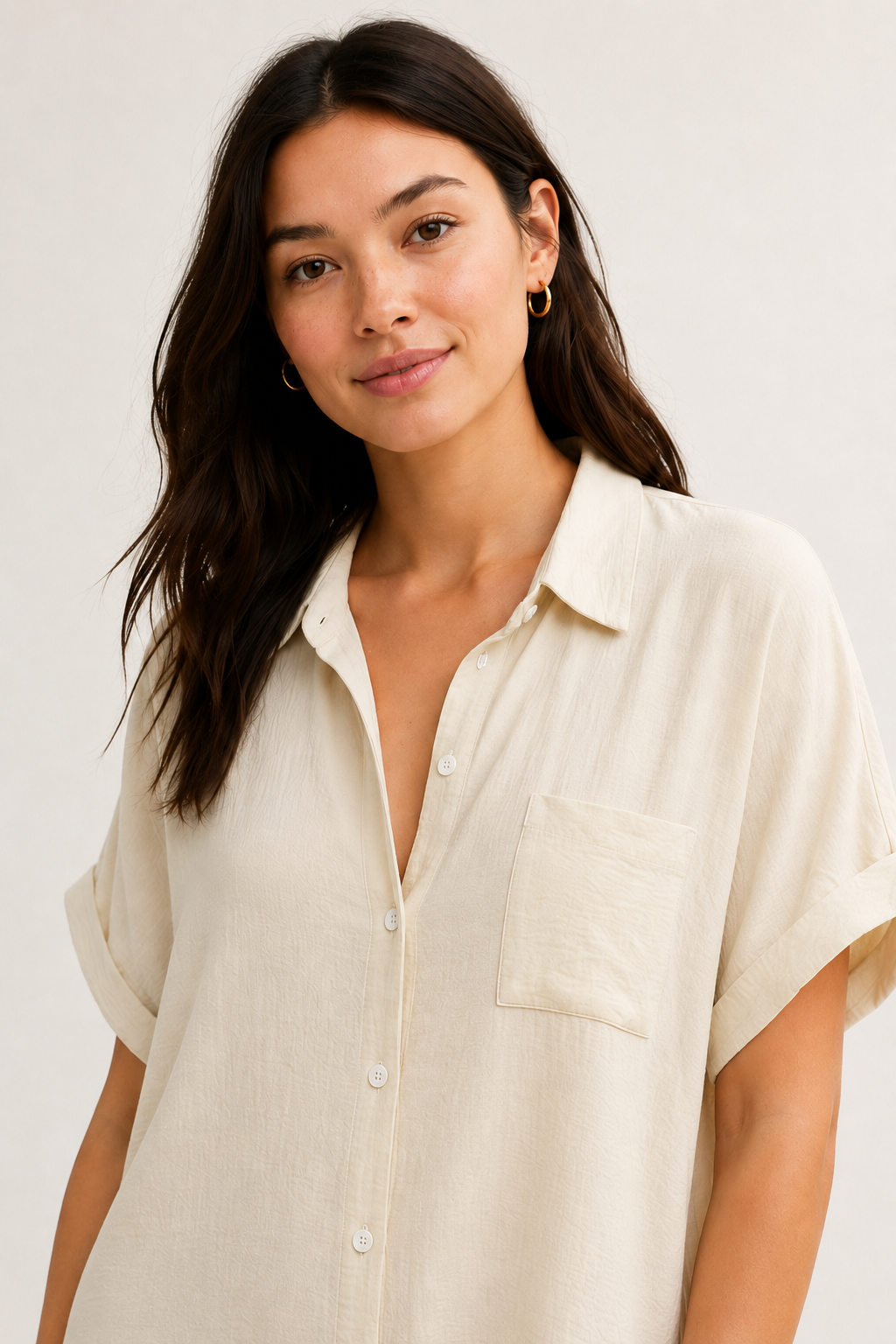 Womens light bone beige short sleeve button down collared shirt dress