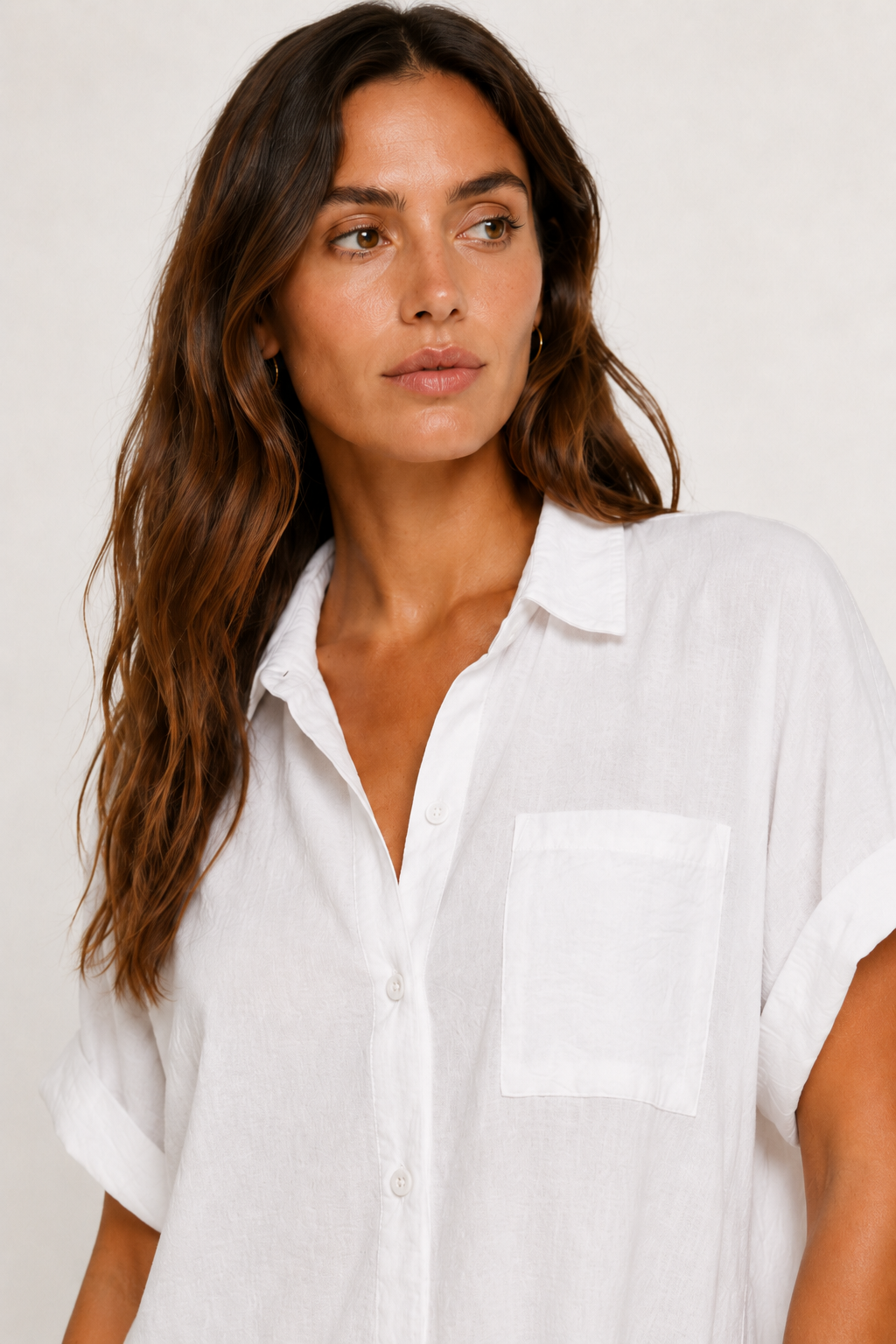 Womens crisp chalk white short sleeve button down collared shirt dress