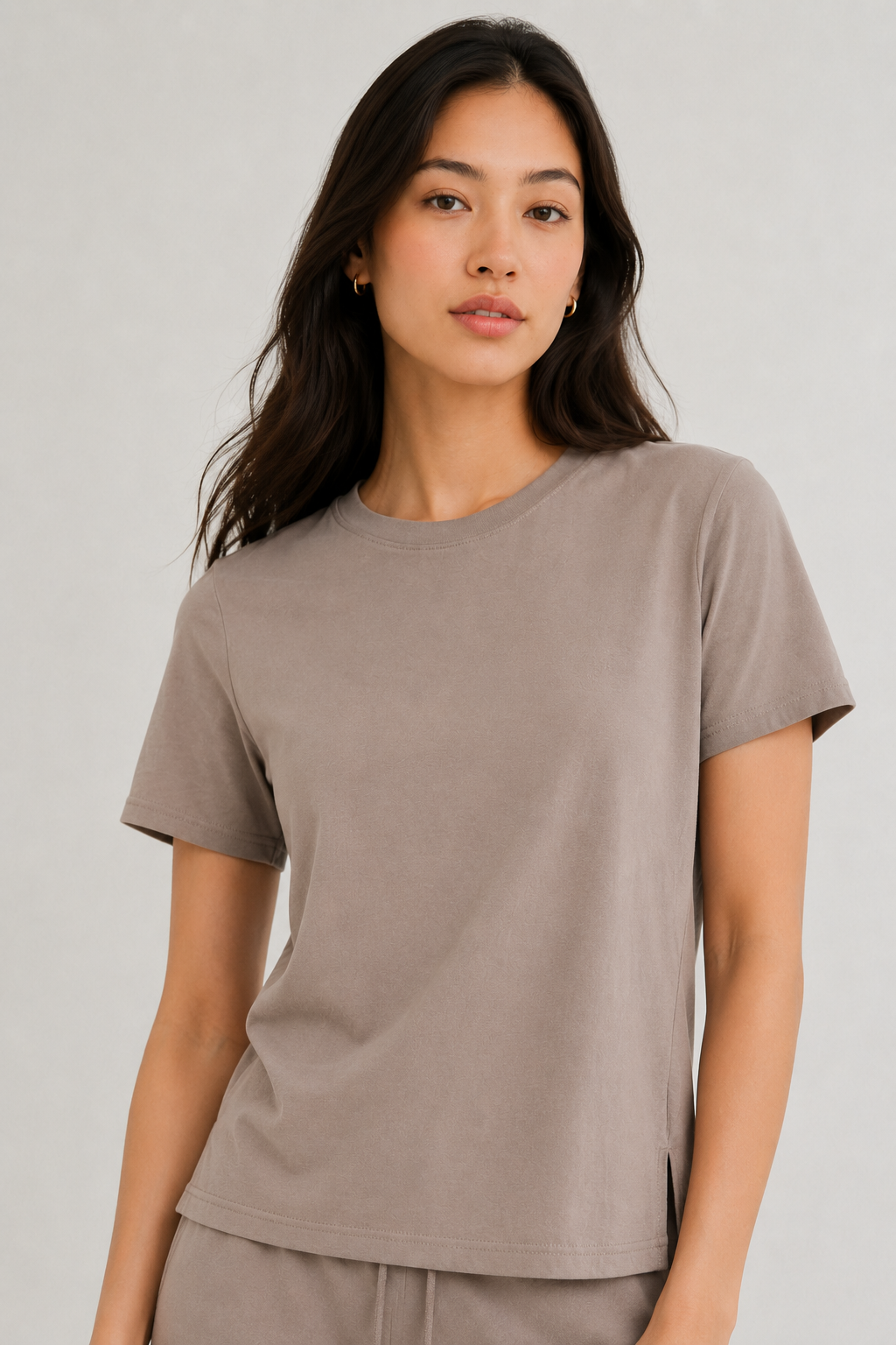 Womens casual truffle brown short sleeve t-shirt mini dress